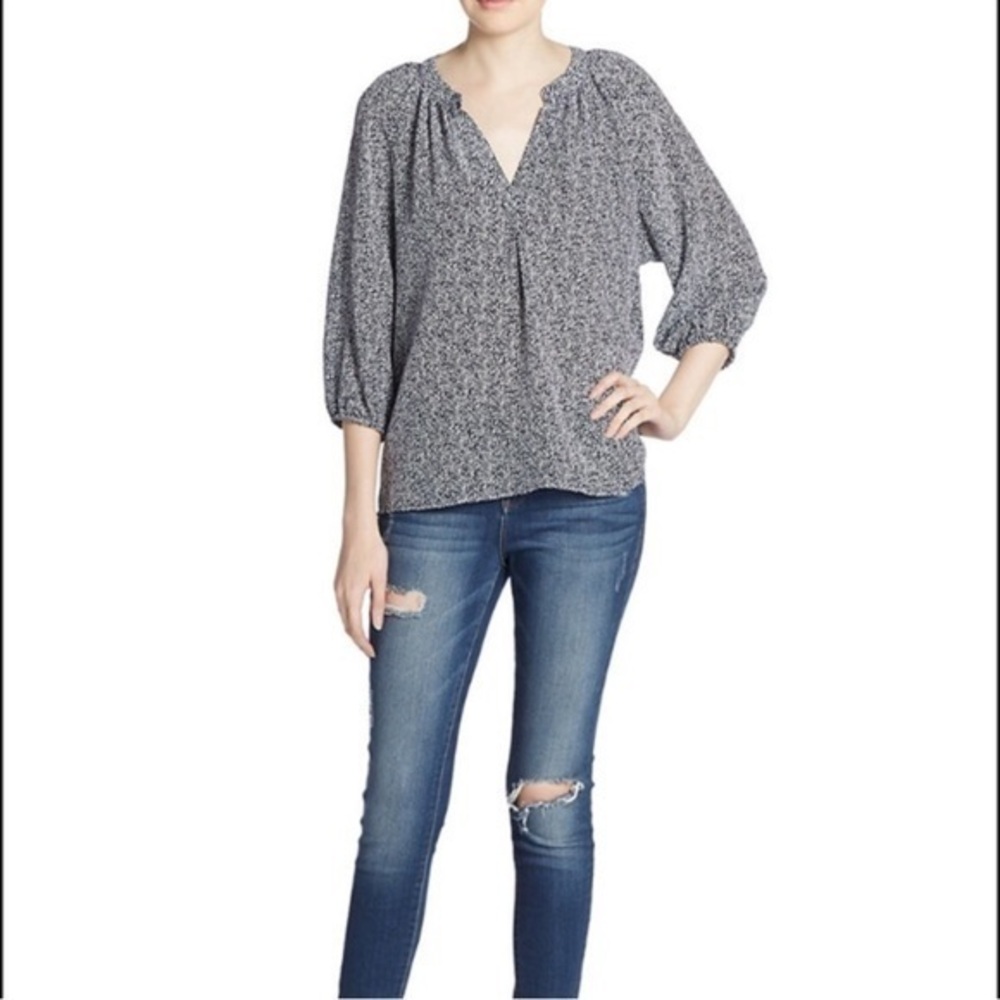 Joie Addie Navy & White Print Silk 3/4 sleeves Top XS